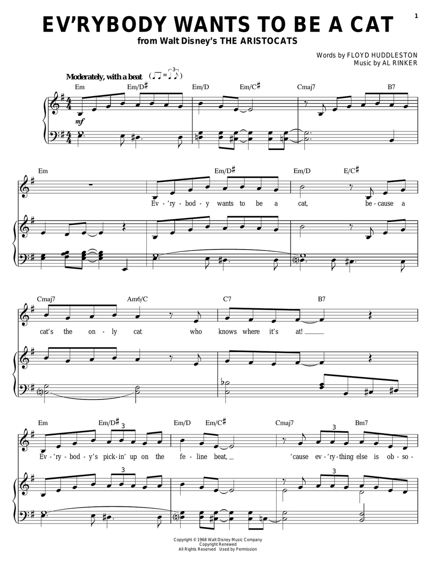 Ev'rybody Wants To Be A Cat Piano, Vocal, Guitar scores gallery preview page 1