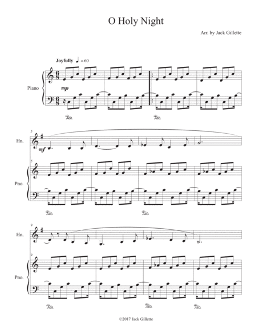 O Holy Night (Duet for Piano and Horn in F) Brass Duet scores gallery preview page 1