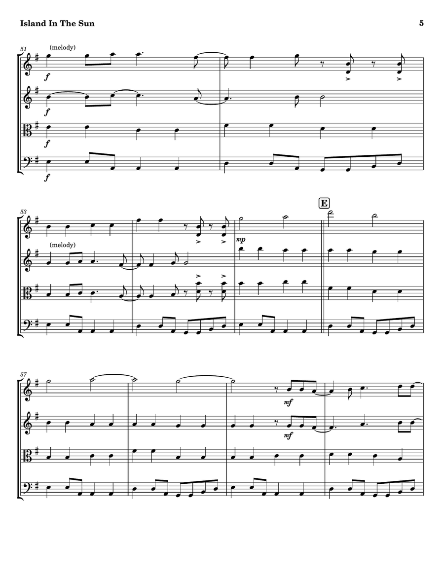 Island In The Sun Island In The Sun String Quartet scores gallery preview page 5