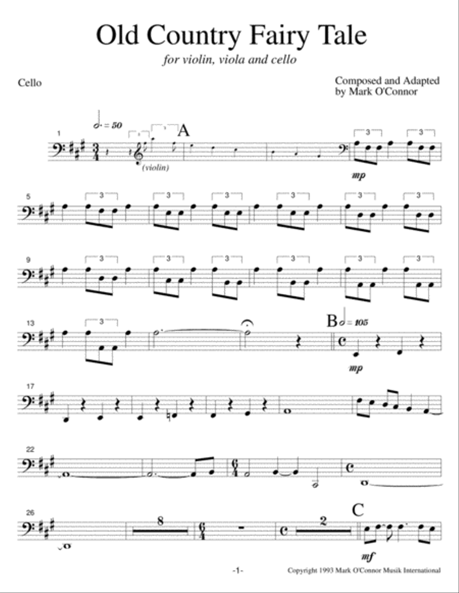 Old Country Fairy Tale (cello part - vln, vla, cel) String Trio scores gallery preview page 4
