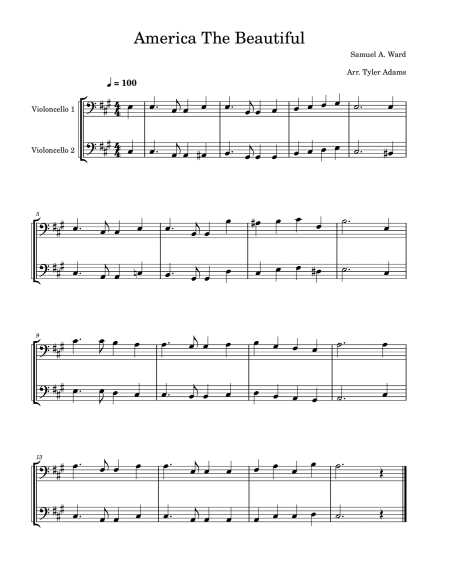 America The Beautiful (Easy Cello Duet) String Duet scores gallery preview page 1