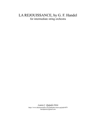 Book cover for La Rejouissance, from Music for the Royal Fireworks. Intermediate string orchestra. SCORE & PARTS