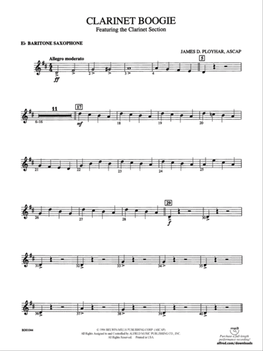 Clarinet Boogie: E-flat Baritone Saxophone Concert Band scores gallery preview page 1