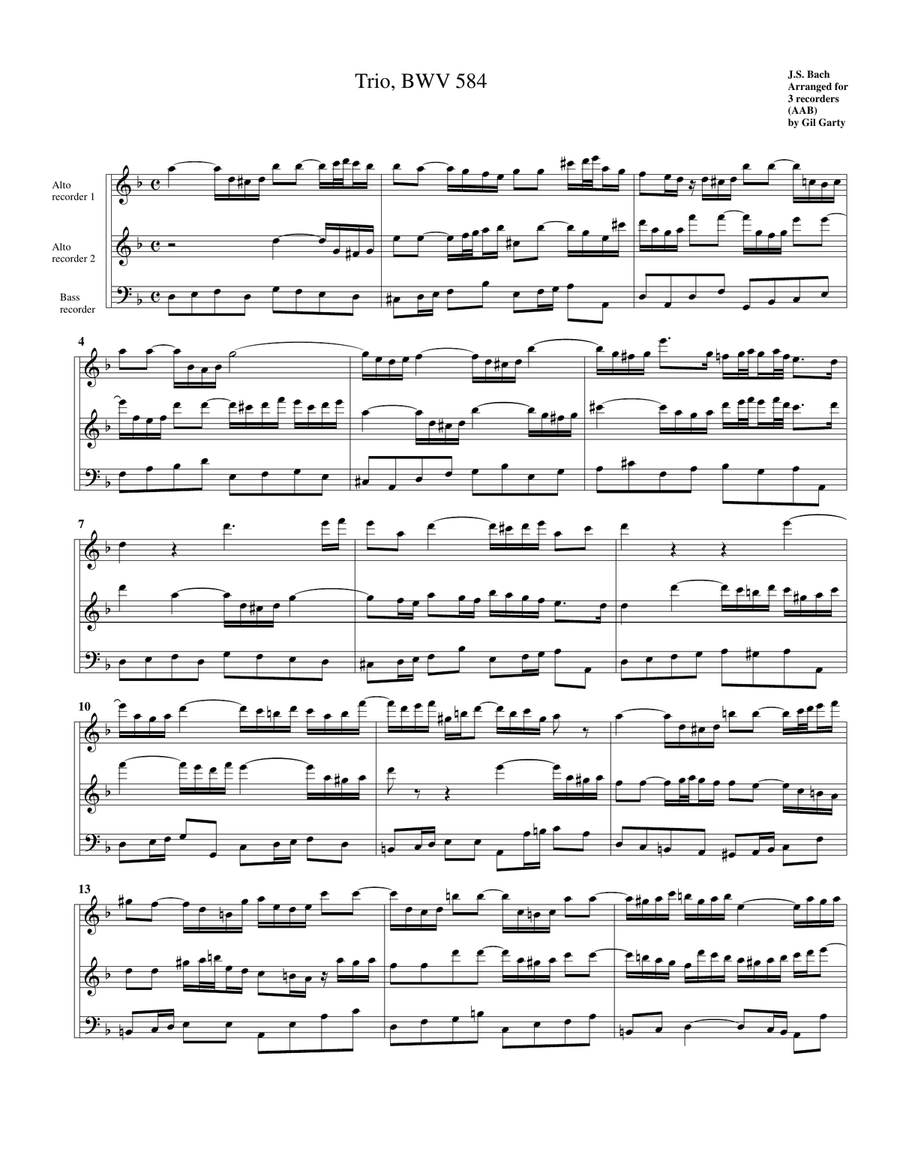 Trio for organ, BWV 584 (arrangement for 3 recorders (AAB)) Recorder scores gallery preview page 2