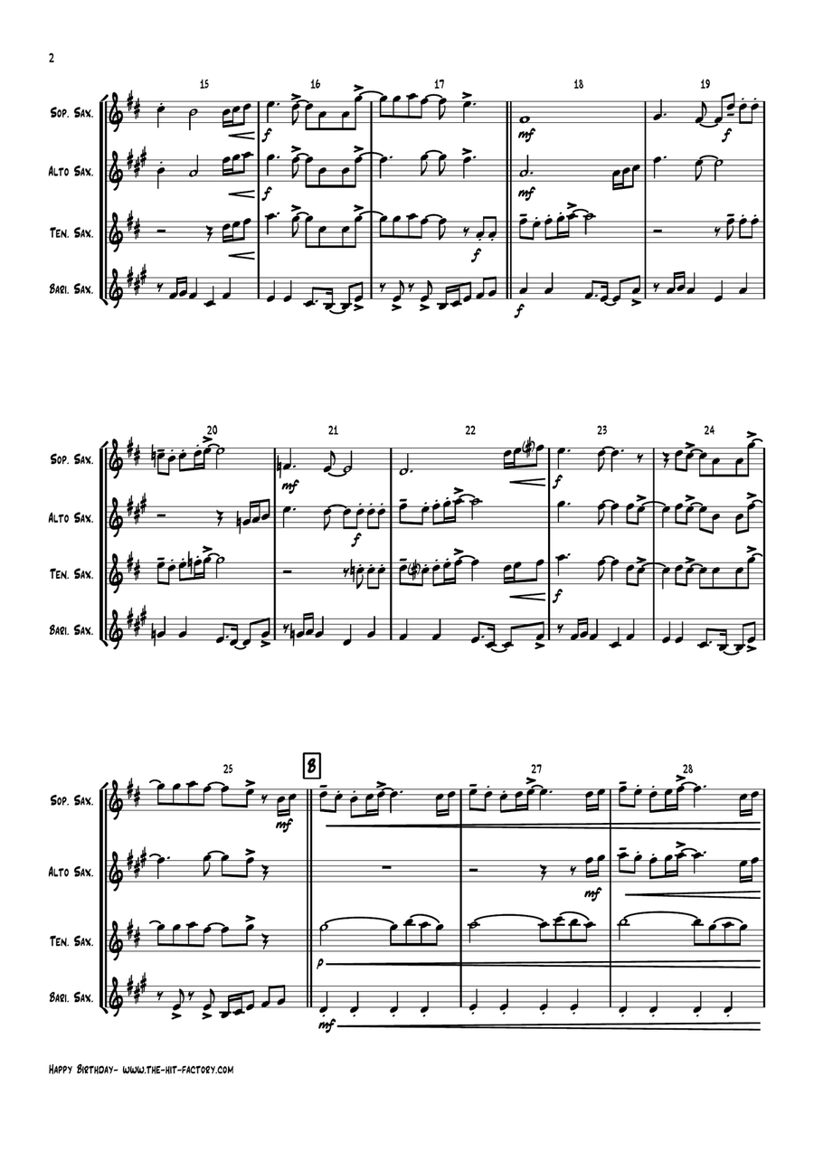 Happy Birthday Saxophone Quartet scores gallery preview page 2