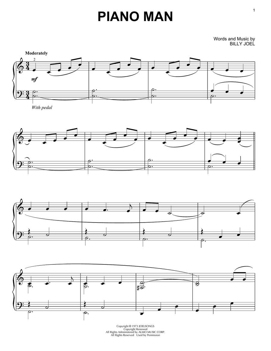Piano Man Piano Solo scores gallery preview page 1