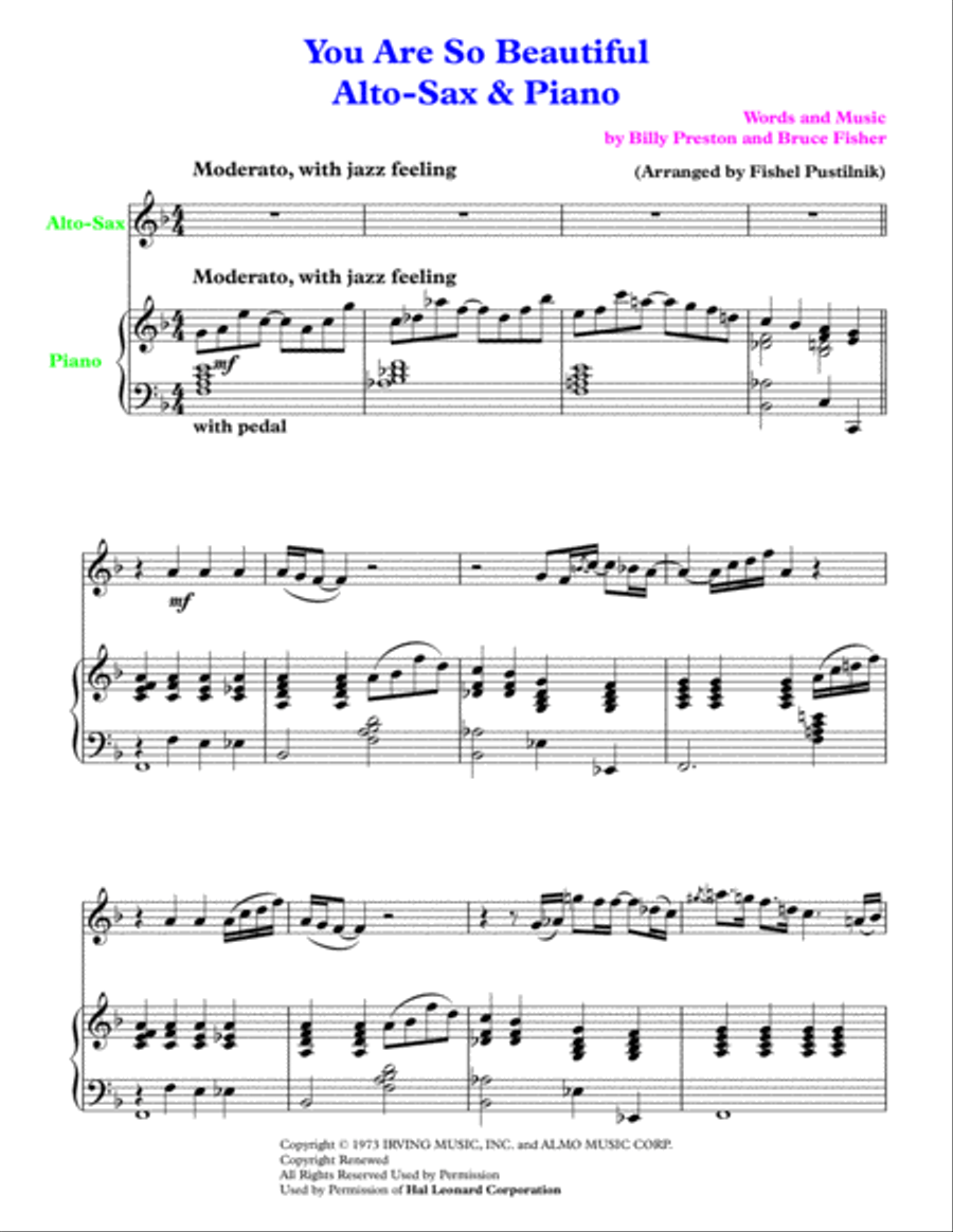 You Are So Beautiful Small Ensemble scores gallery preview page 2
