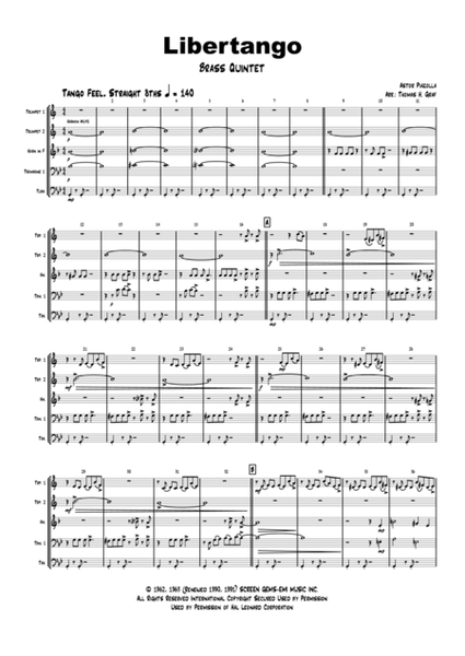Libertango - Astor Piazolla - Tango Nuevo - Brass Quintet  Digital Sheet Music