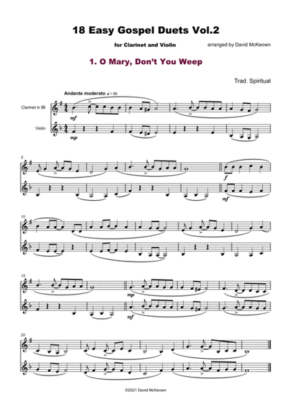 18 Easy Gospel Duets Vol.2 for Clarinet and Violin