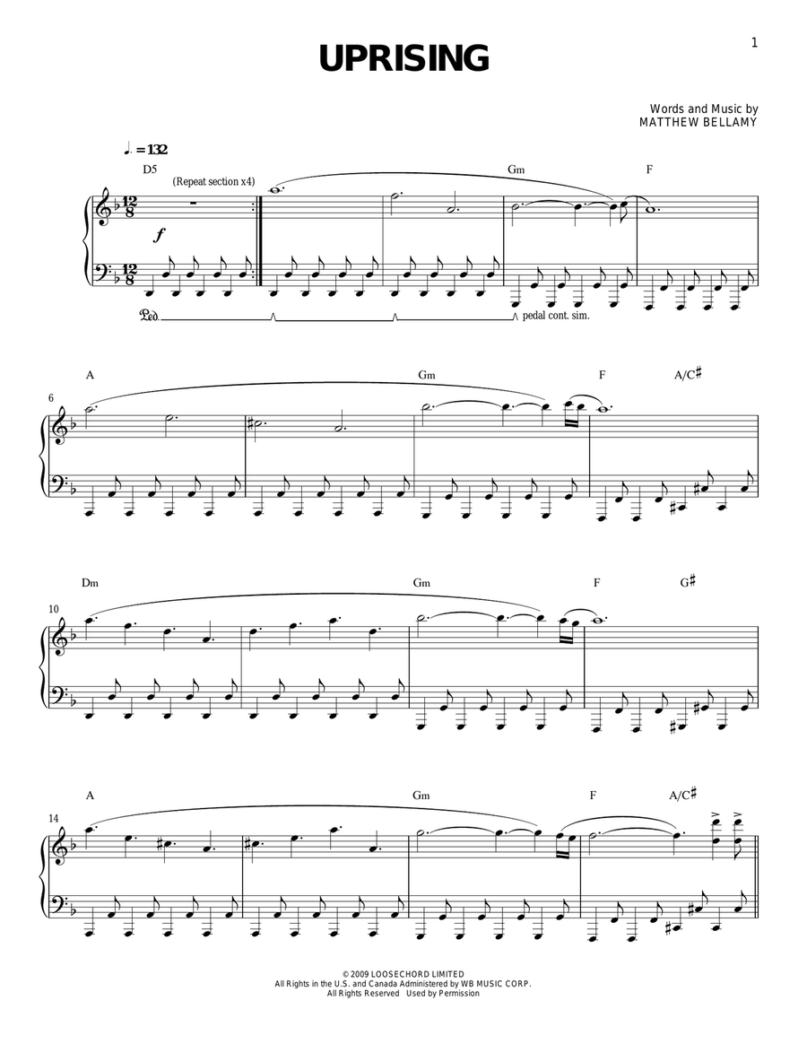 Uprising Easy Piano scores gallery preview page 1
