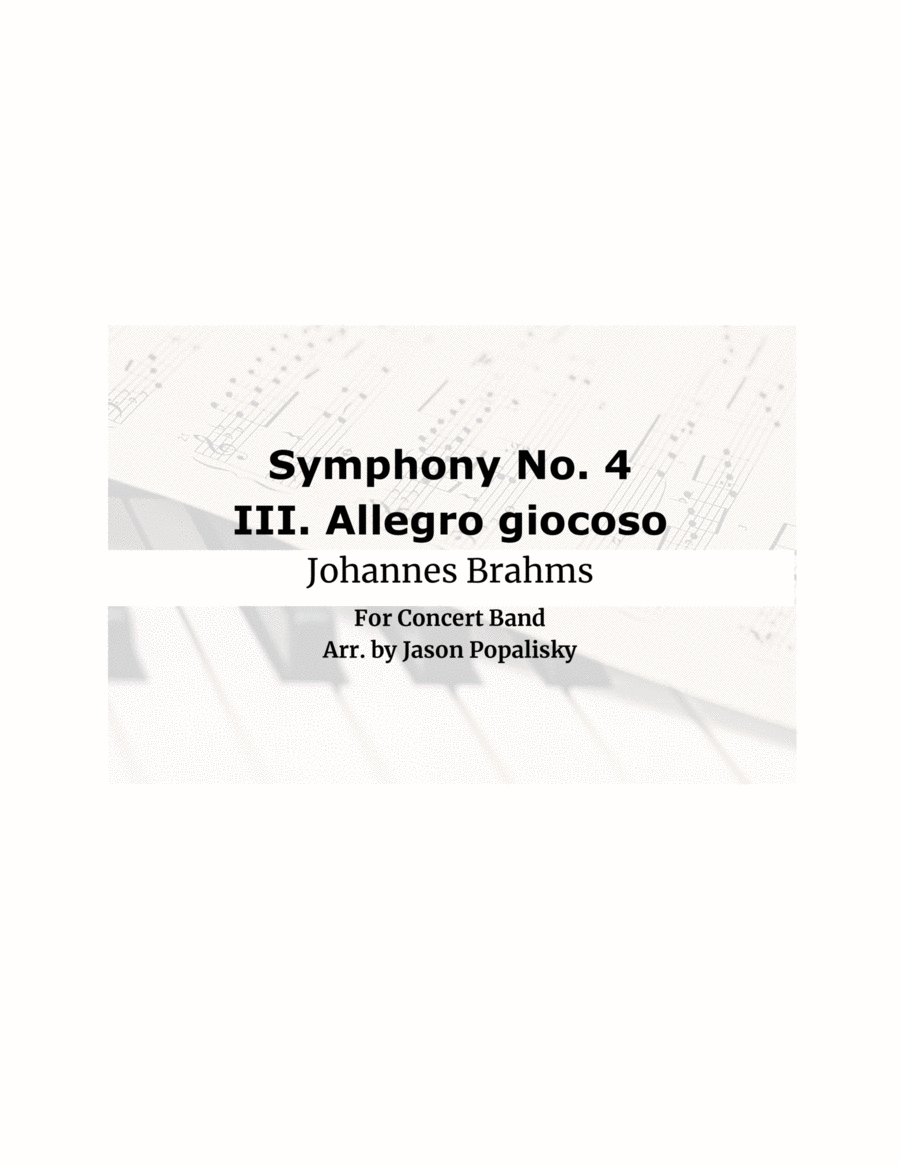 Brahms Symphony No. 4, movement III, arranged for Concert Band (SCORE ONLY) - Score Only image number null