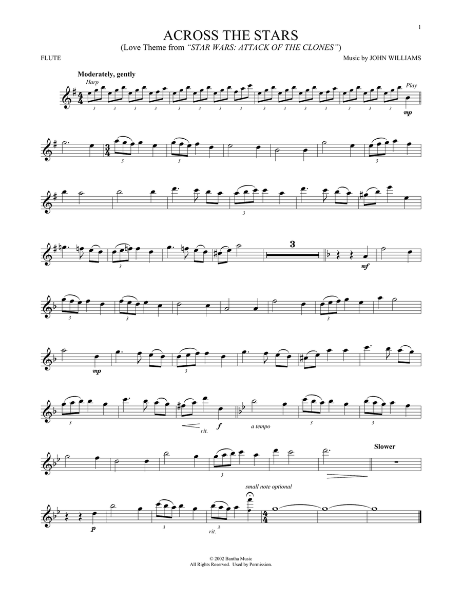 Across The Stars (from Star Wars: Attack Of The Clones) Flute Solo scores gallery preview page 1