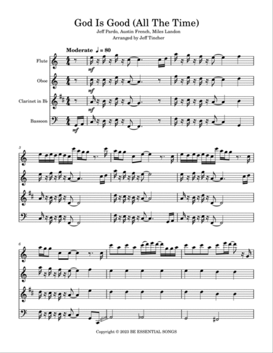God Is Good (all The Time) Woodwind Quartet scores gallery preview page 2