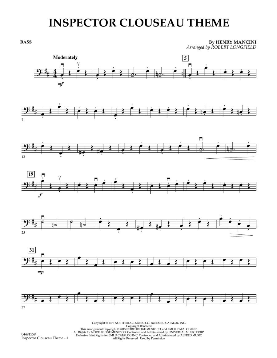 Inspector Clouseau Theme (from The Pink Panther Strikes Again) - Bass Orchestra scores gallery preview page 1