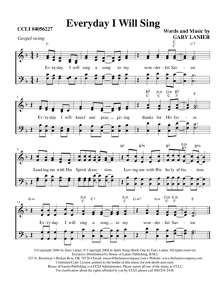 EVERYDAY I WILL SING, Worship Hymn Sheet (Includes Melody, Lyrics, 4 Part Harmony & Chords)