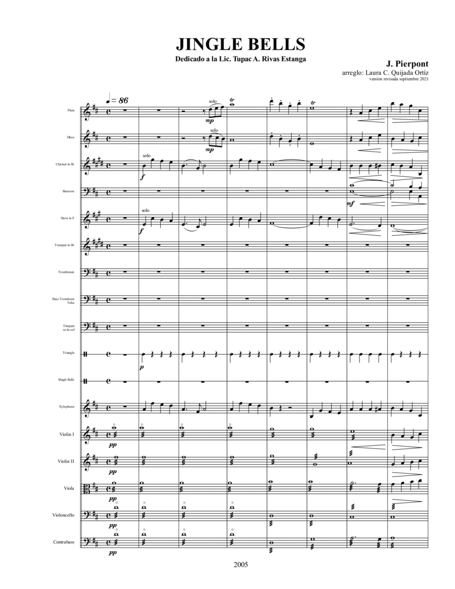 Jingle Bells for full children orchestra. SCORE; SECTIONS' SCORES PARTS.