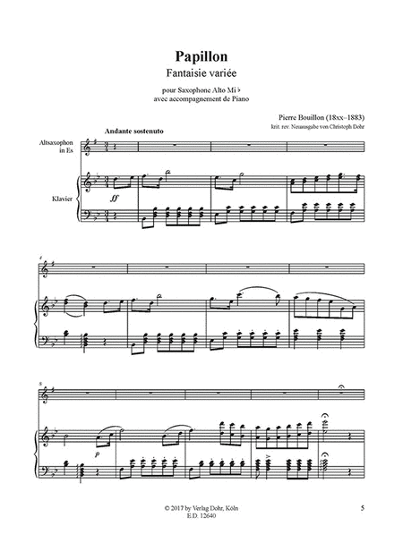 Papillon für Altsaxophon und Klavier -Fantaisie variée-