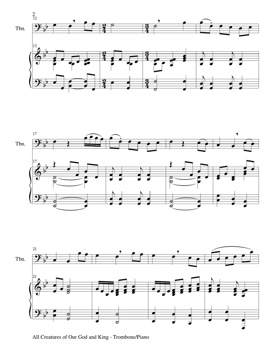 Gary Lanier: 3 HYMNS of ADORATION (Duets for Trombone & Piano) Trombone Duet scores gallery preview page 4