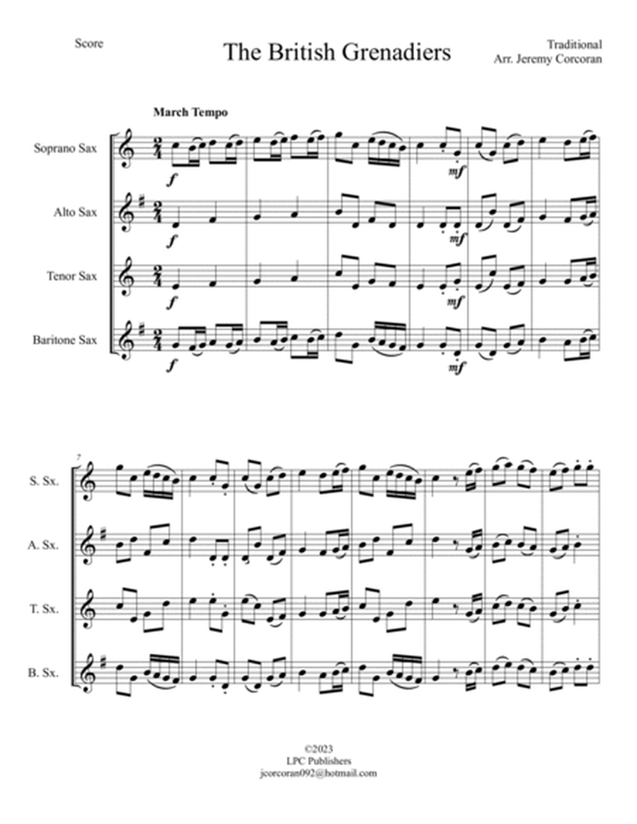The British Grenadiers for Saxophone Quartet image number null