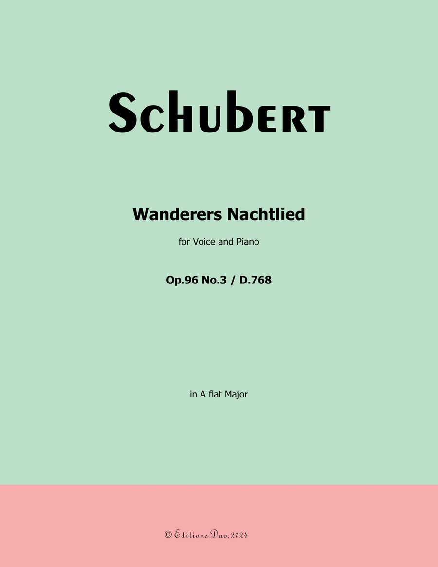 Wanderers Nachtlied, by Schubert, D.768, in A flat Major Voice scores gallery preview page 1
