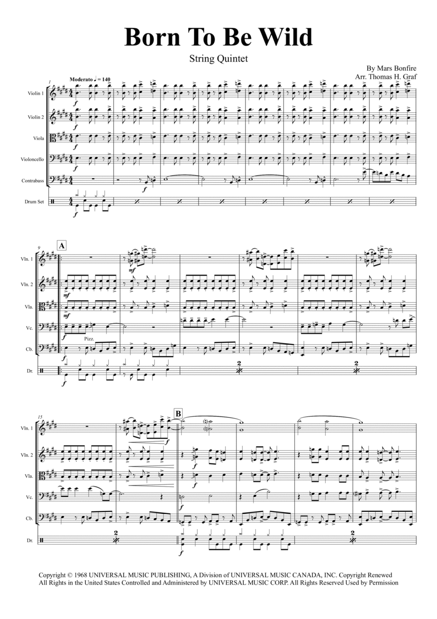 Born To Be Wild String Quintet scores gallery preview page 1