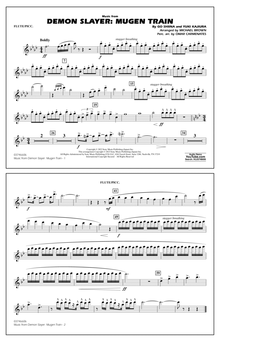 Music from Demon Slayer: Mugen Train - Flute/Piccolo Marching Band scores gallery preview page 1