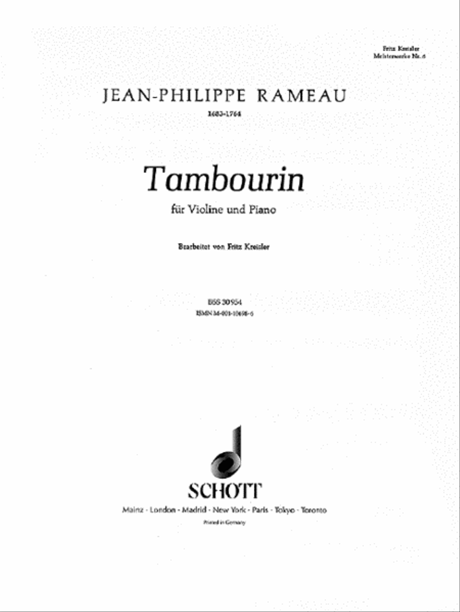 Kreisler Mw6 Rameau Tambourin Vln Pft Violin Solo scores gallery preview page 1