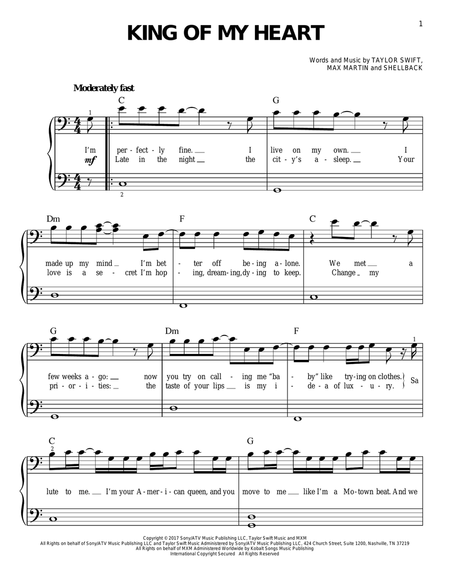 King Of My Heart Easy Piano scores gallery preview page 1