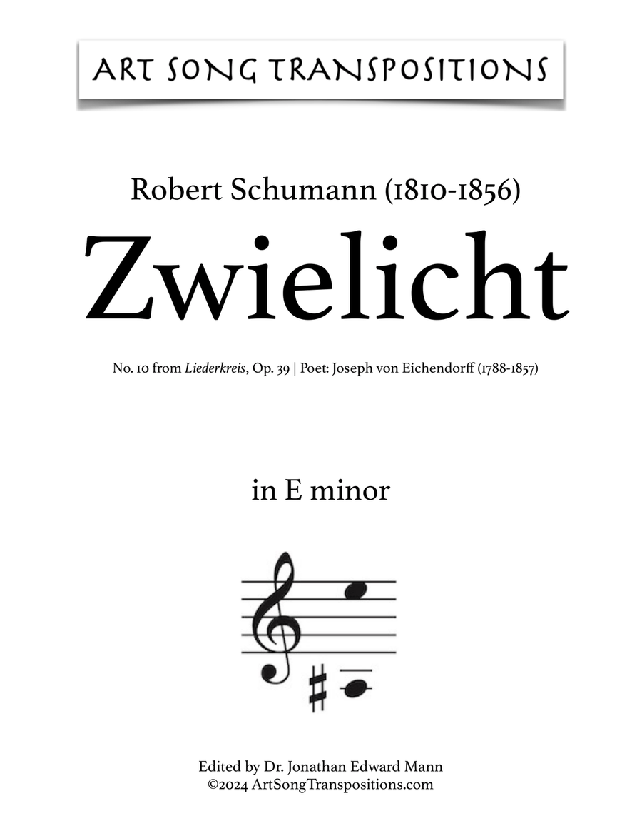 SCHUMANN: Zwielicht, Op. 39 no. 10 (transposed to E minor)