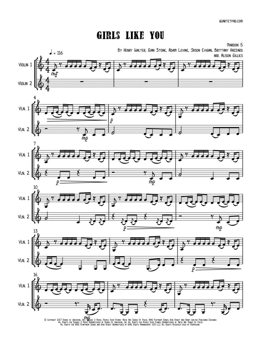 Girls Like You String Duet scores gallery preview page 1