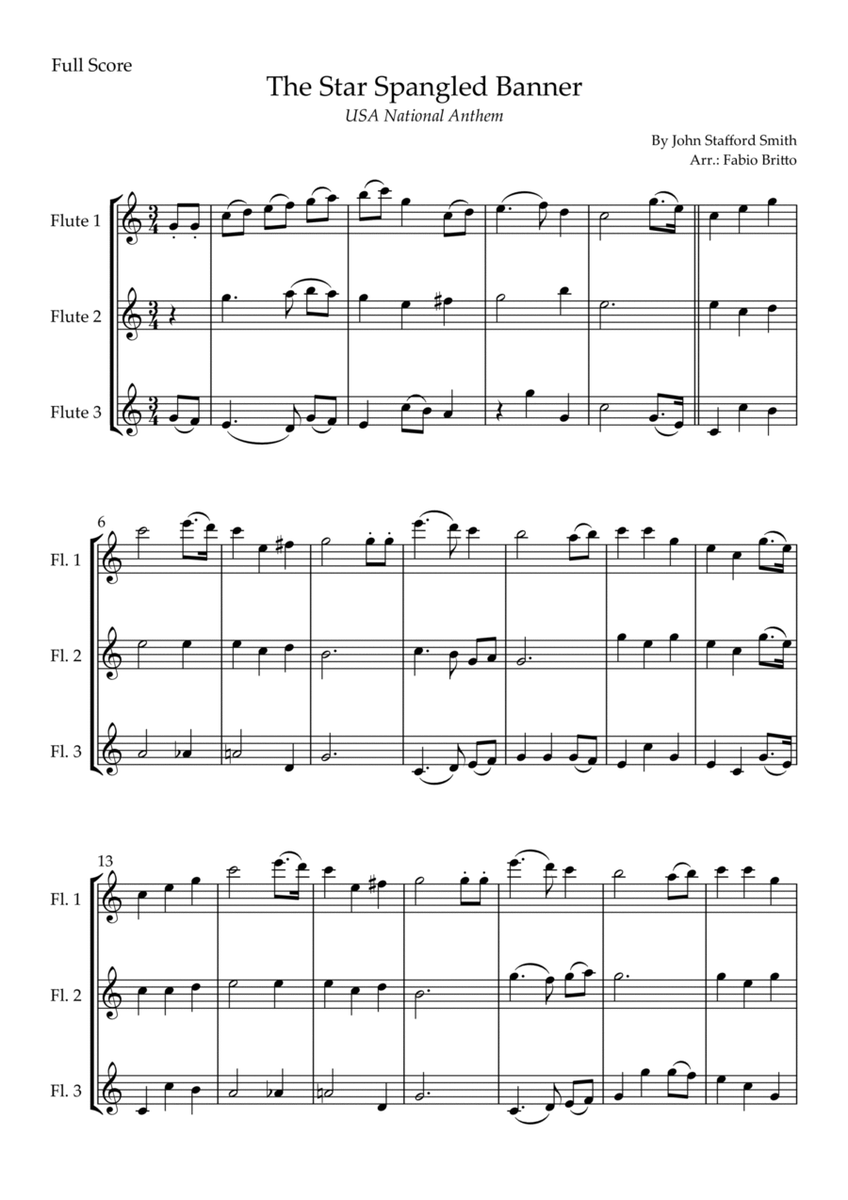 The Star Spangled Banner (USA National Anthem) for Flute Trio image number null