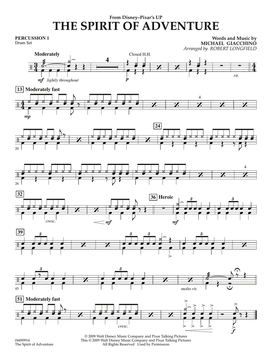 The Spirit Of Adventure (from Up) - Percussion 1 Orchestra scores gallery preview page 1