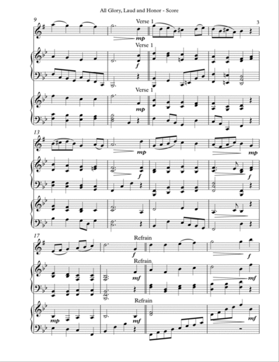 All Glory, Laud and Honor Trio for Eb Alto Saxophone, Harp and Piano Alto Saxophone scores gallery preview page 3