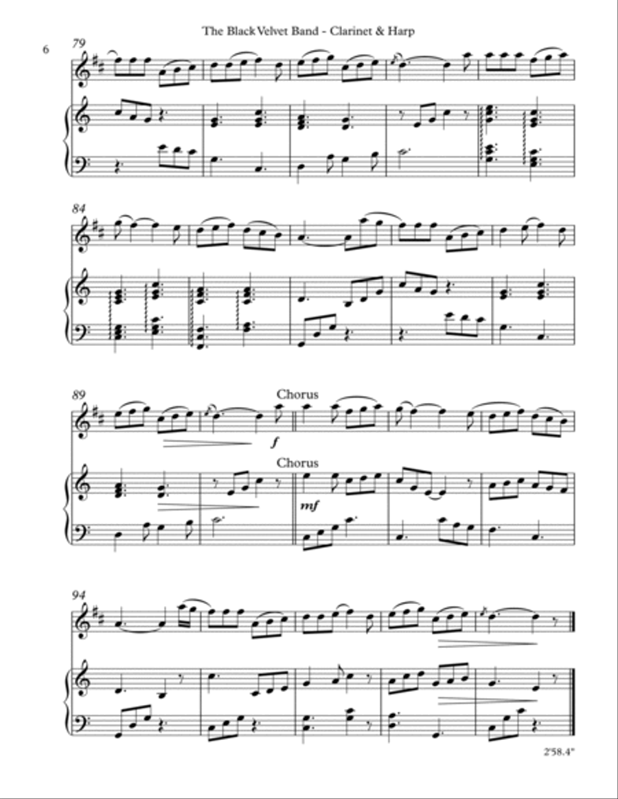 The Black Velvet Band, Duet for Bb Clarinet & Harp B-Flat Clarinet scores gallery preview page 6