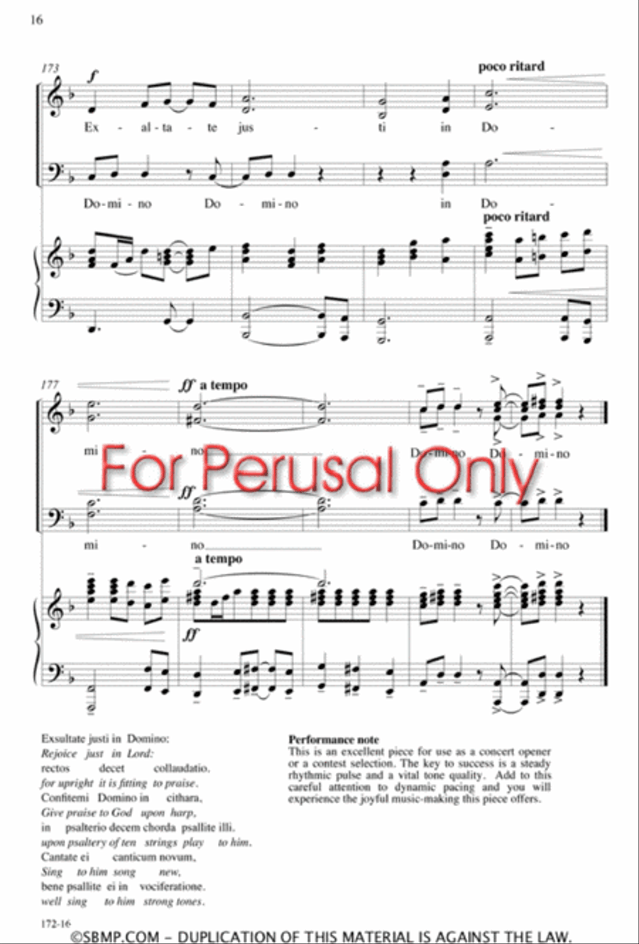 Exsultate Justi in Domino 4-Part scores gallery preview page 16