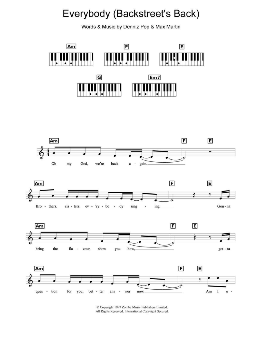 Everybody (Backstreet's Back) Piano scores gallery preview page 1