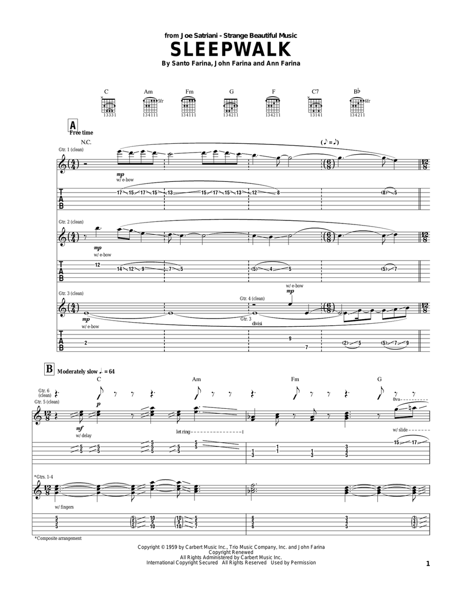 Sleepwalk Acoustic Guitar scores gallery preview page 1