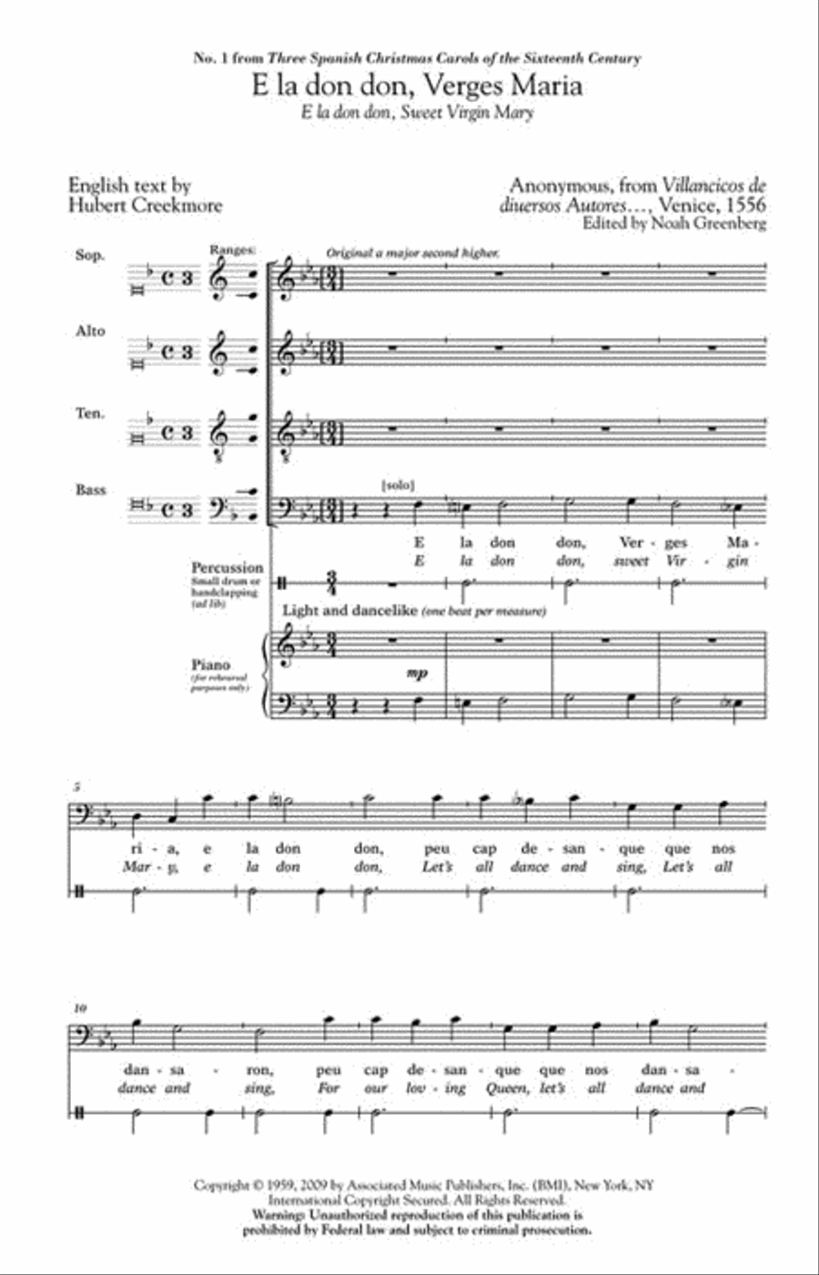 E la don don, Verges Maria (from “Three Spanish Christmas Carols of the Sixteenth Century”) 4-Part scores gallery preview page 2