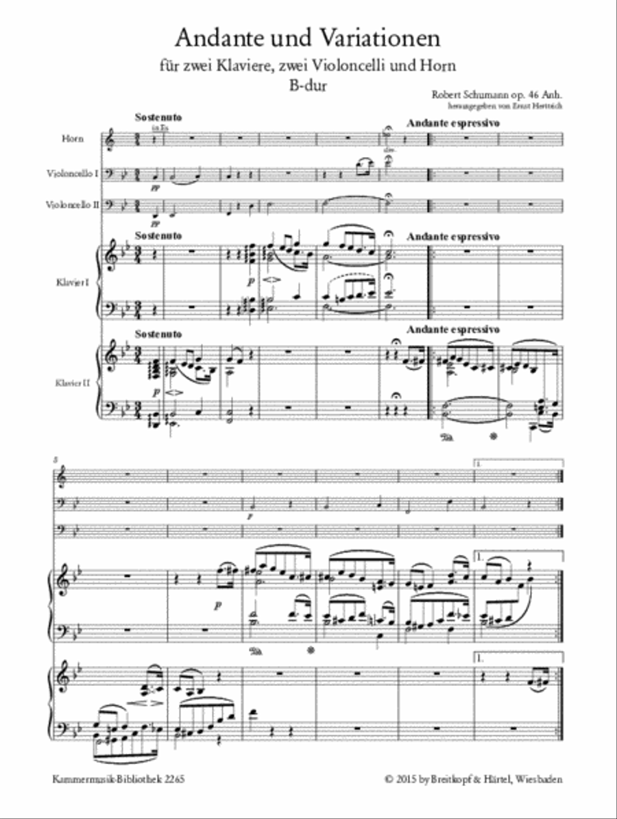 Andante and Variations Op. 46 Anh. Horn scores gallery preview page 2