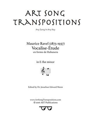 Book cover for RAVEL: Vocalise-Étude, en forme de Habanera (transposed to E-flat minor)