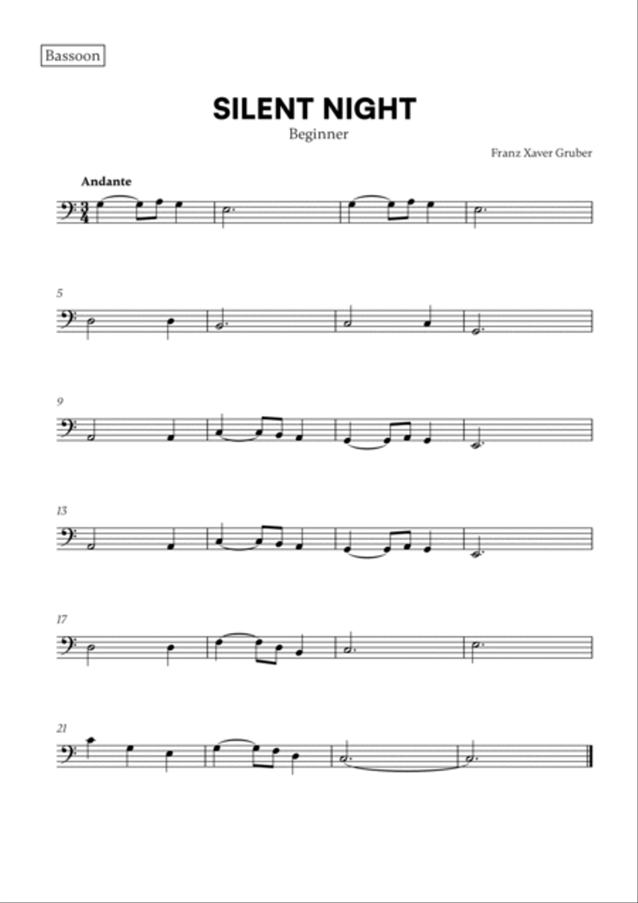 Franz Xaver Gruber - Silent Night (Beginner) (for Bassoon and Trombone) Trombone Duet scores gallery preview page 2