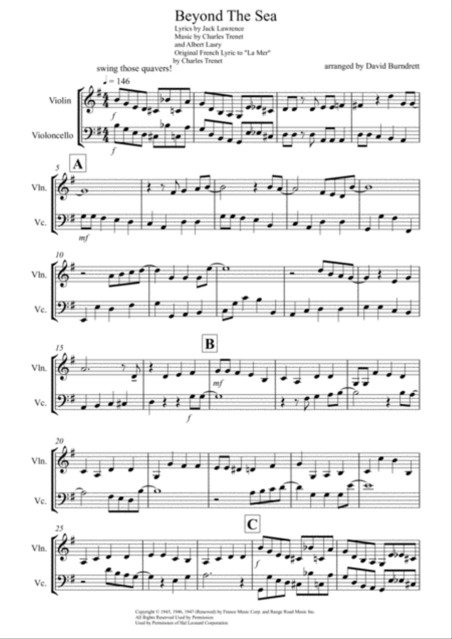 Beyond The Sea String Duet scores gallery preview page 1