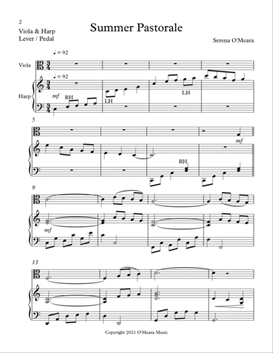 Summer Pastorale, Duet for Viola & Harp String Duet scores gallery preview page 2
