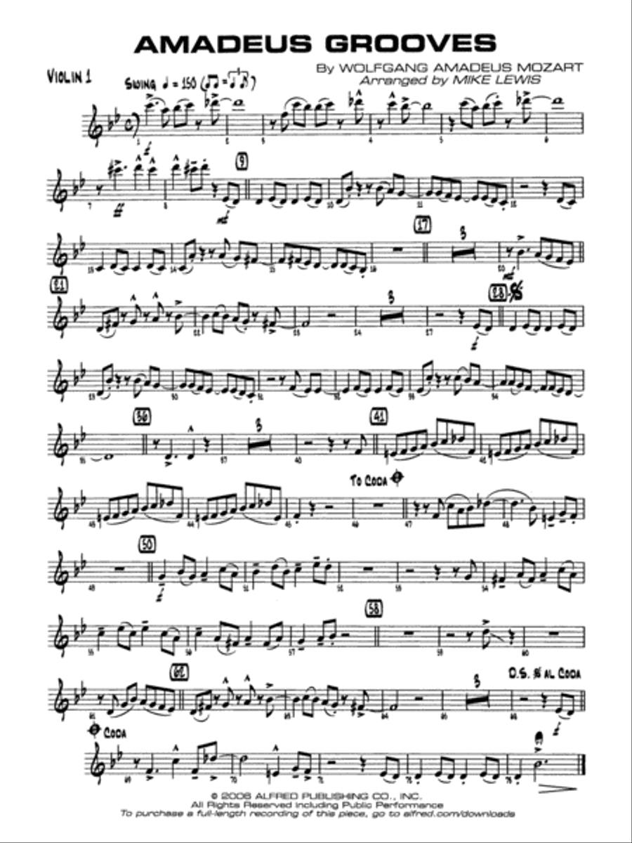 Amadeus Grooves: 1st Violin Jazz Ensemble scores gallery preview page 1