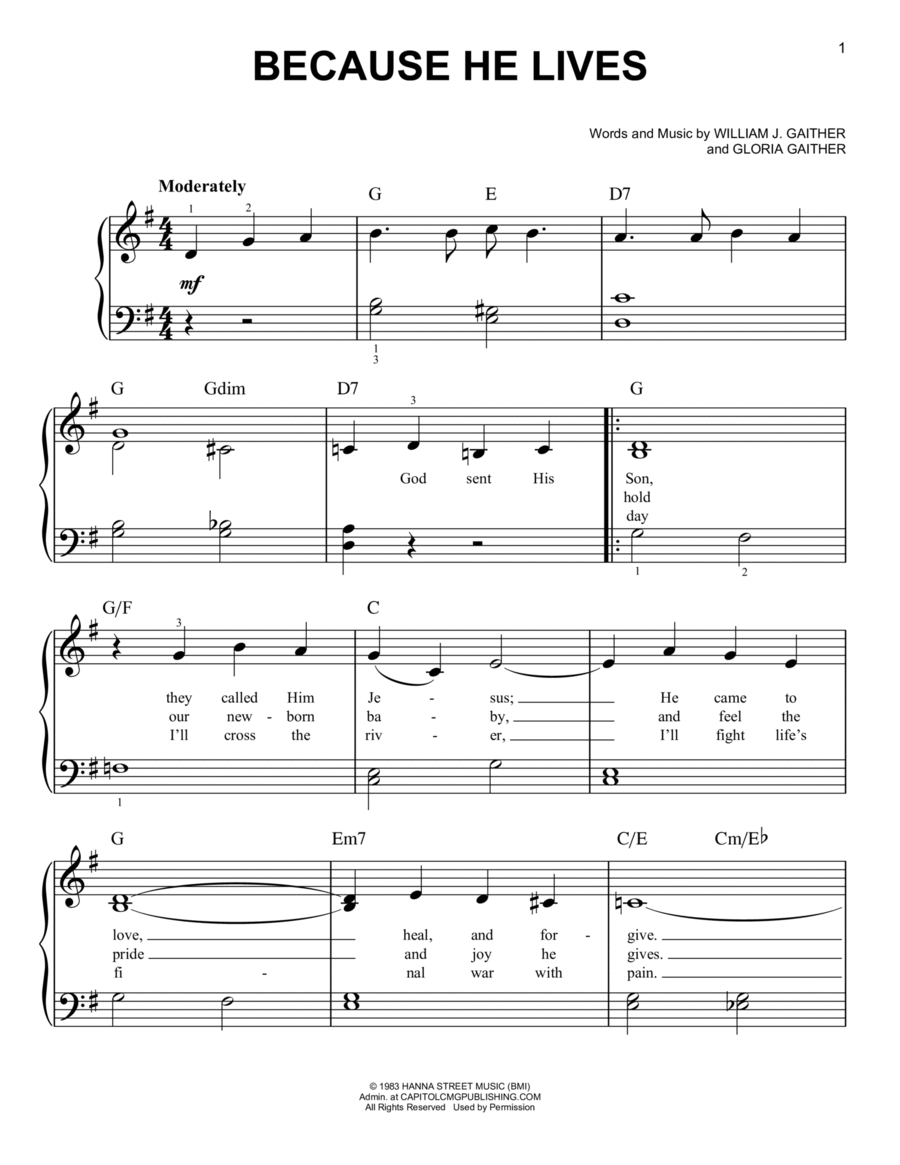 Because He Lives Because He Lives Easy Piano scores gallery preview page 1