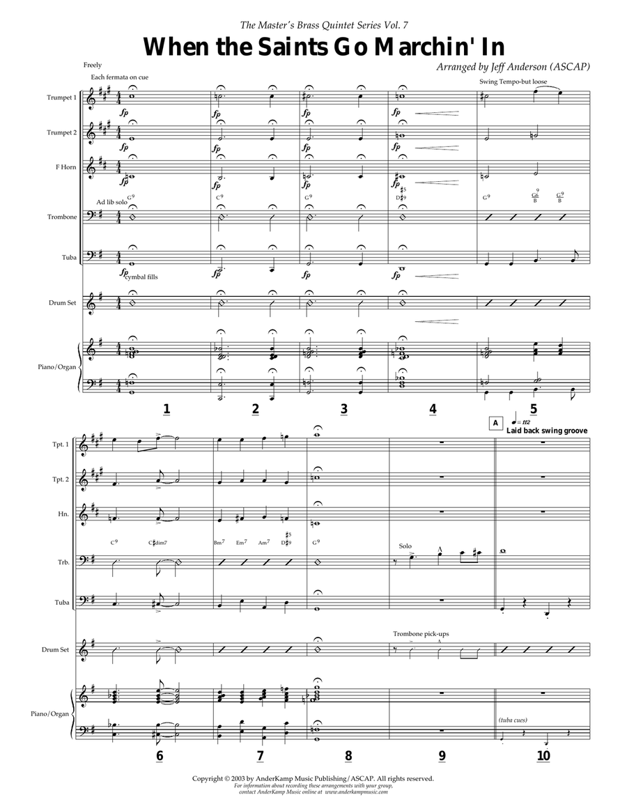 When the Saints Go Marching In for Brass Quintet with trombone solo Brass Quintet scores gallery preview page 1