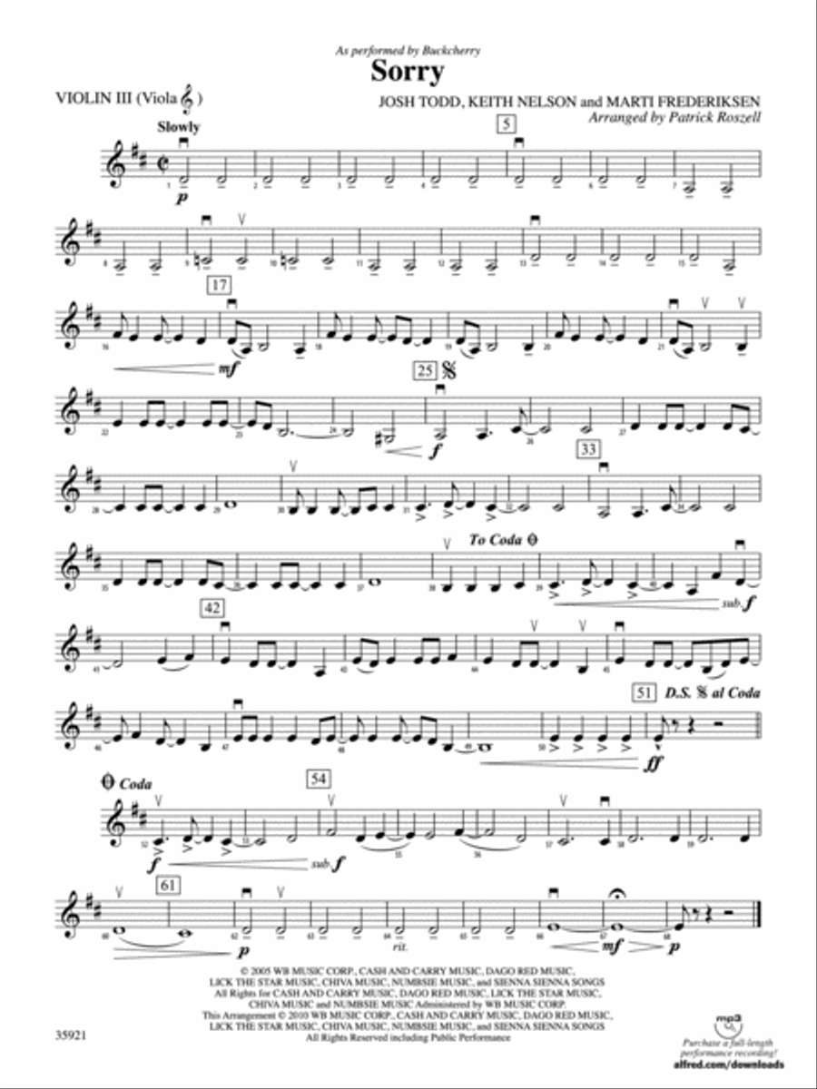 Sorry: 3rd Violin (Viola [TC]) String Orchestra scores gallery preview page 1