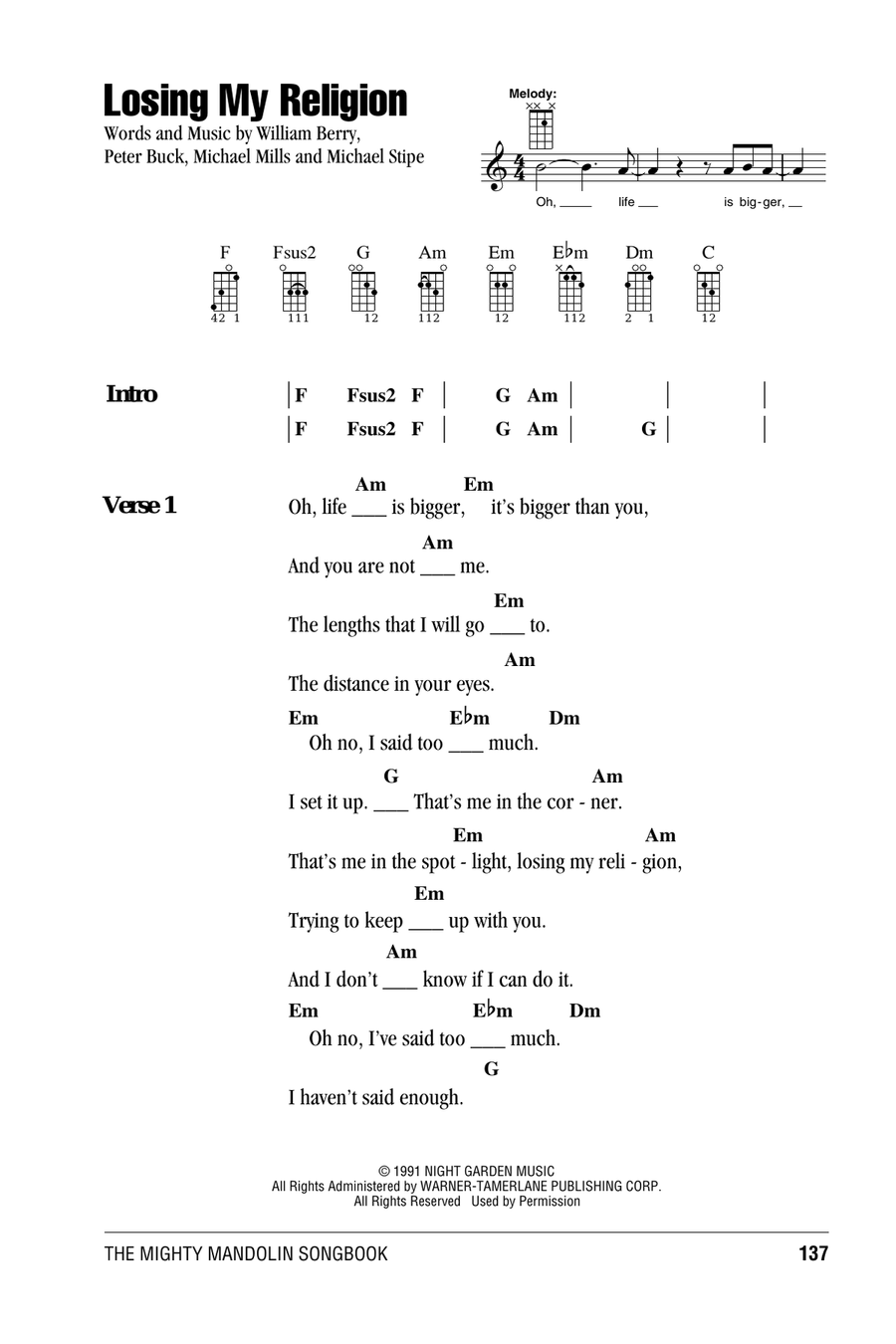 Losing My Religion Mandolin scores gallery preview page 1