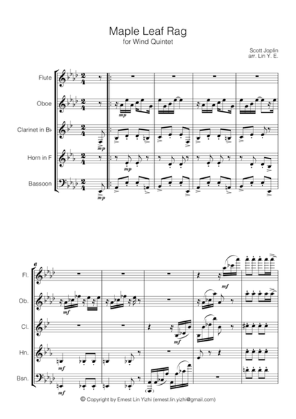 Scott Joplin - Maple Leaf Rag for Wind Quintet (arr. Lin Y. E.) image number null