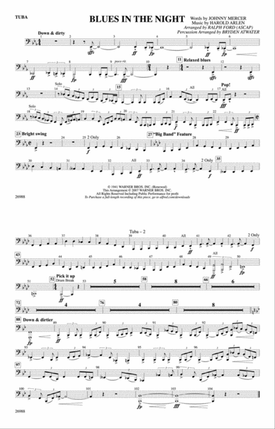 Blues in the Night: Tuba Marching Band scores gallery preview page 1